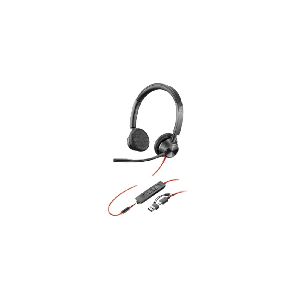 Auriculares Poly Blackwire 3325 + Adaptador USB-C/A/ con Micrófono/ Jack 3.5mm/ Negro | Auriculares