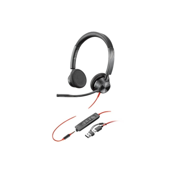 Auriculares Poly Blackwire 3325 + Adaptador USB-C/A/ con Micrófono/ Jack 3.5mm/ Negro | Auriculares
