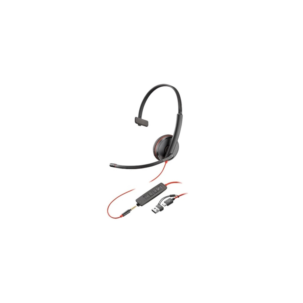 Auricular Poly Blackwire 3215 + Adaptador USB-C/A/ con Micrófono/ Jack 3.5mm/ Negro | Auriculares