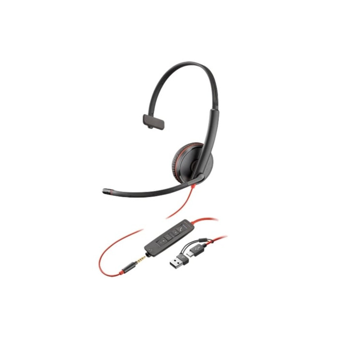 Auricular Poly Blackwire 3215 + Adaptador USB-C/A/ con Micrófono/ Jack 3.5mm/ Negro | Auriculares