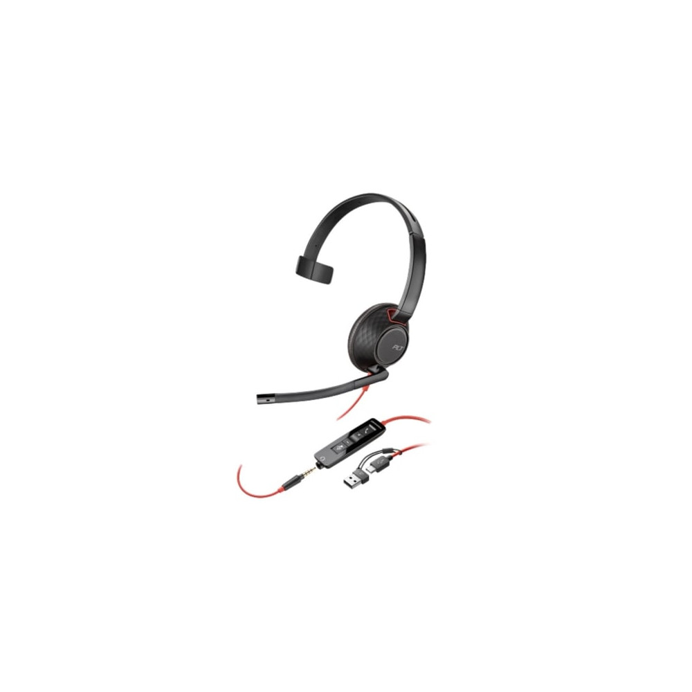 Auricular Poly Blackwire 5210 + Adaptador USB-C/A/ con Micrófono/ Jack 3.5mm/ Negro | Auriculares