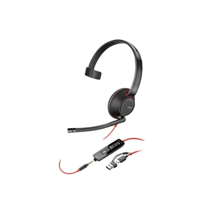Auricular Poly Blackwire 5210 + Adaptador USB-C/A/ con Micrófono/ Jack 3.5mm/ Negro | Auriculares