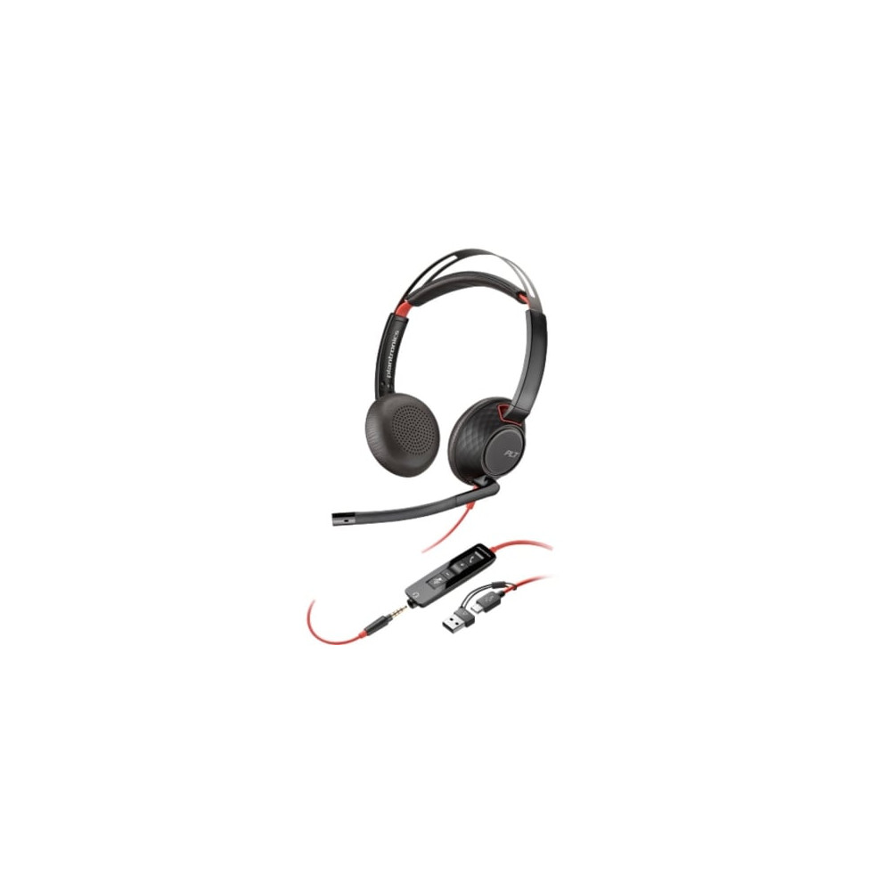 Auriculares Poly Blackwire 5220 + Adaptador USB-C/A/ con Micrófono/ Jack 3.5mm/ Negro | Auriculares