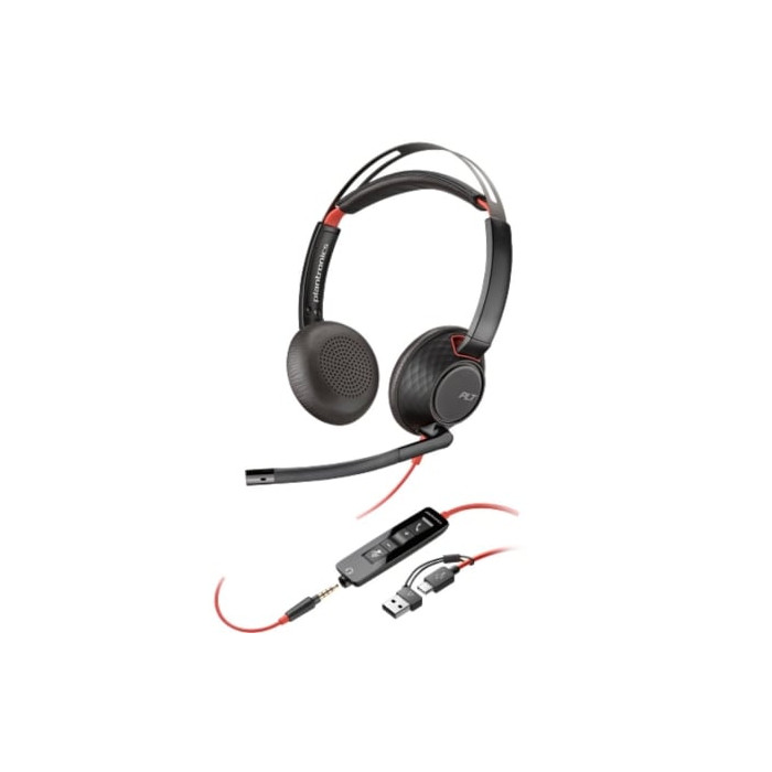 Auriculares Poly Blackwire 5220 + Adaptador USB-C/A/ con Micrófono/ Jack 3.5mm/ Negro | Auriculares