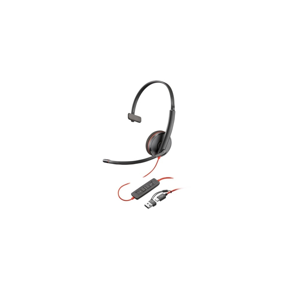 Auricular Poly Blackwire 3210 + Adaptador USB-C/A/ con Micrófono/ USB Tipo-C/ Negro | Auriculares