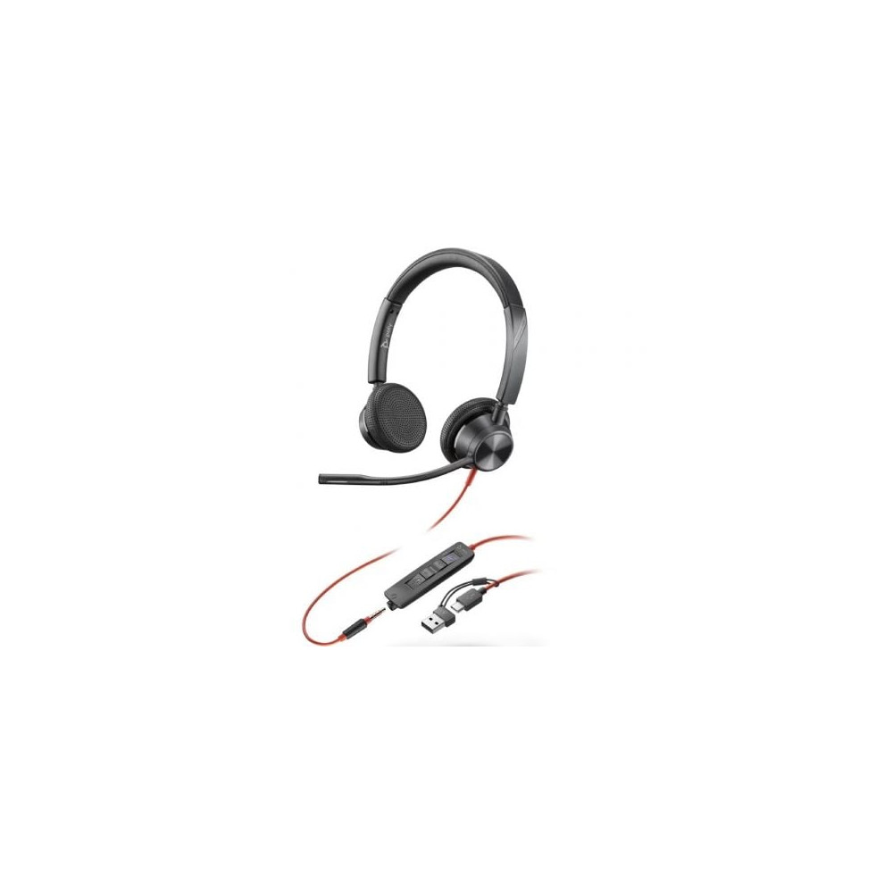 Auriculares Poly Blackwire 3225 para Microsoft Teams + 3.5 mm + Adaptador USB-C/A/ con Micrófono/ Jack 3.5 - USB Tipo-C/ Negros 