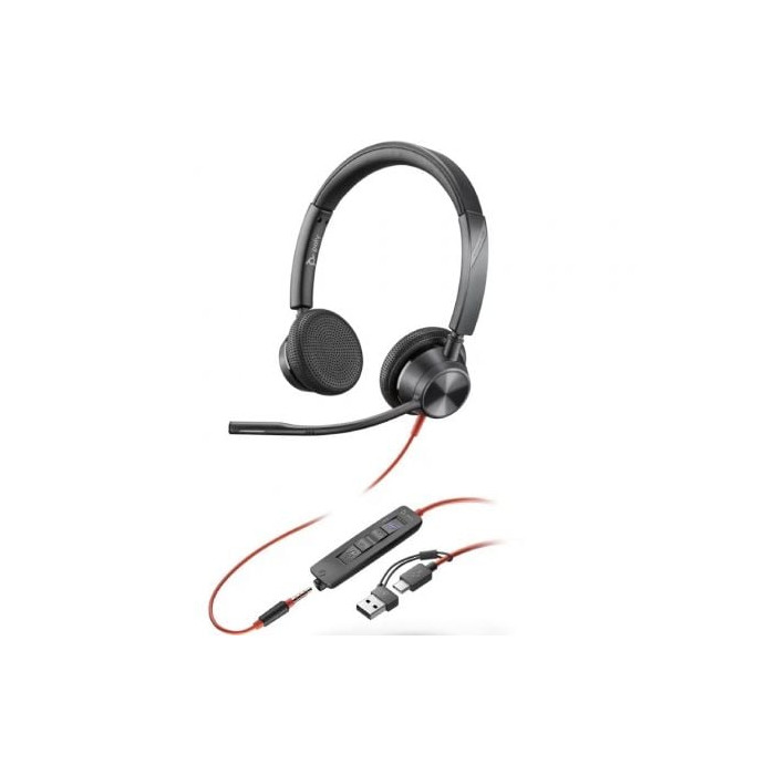 Auriculares Poly Blackwire 3225 para Microsoft Teams + 3.5 mm + Adaptador USB-C/A/ con Micrófono/ Jack 3.5 - USB Tipo-C/ Negros 