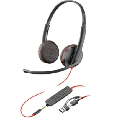 Auriculares Poly Blackwire 3225 + Adaptador USB-C/A/ con Micrófono/ Jack 3.5mm/ Negro