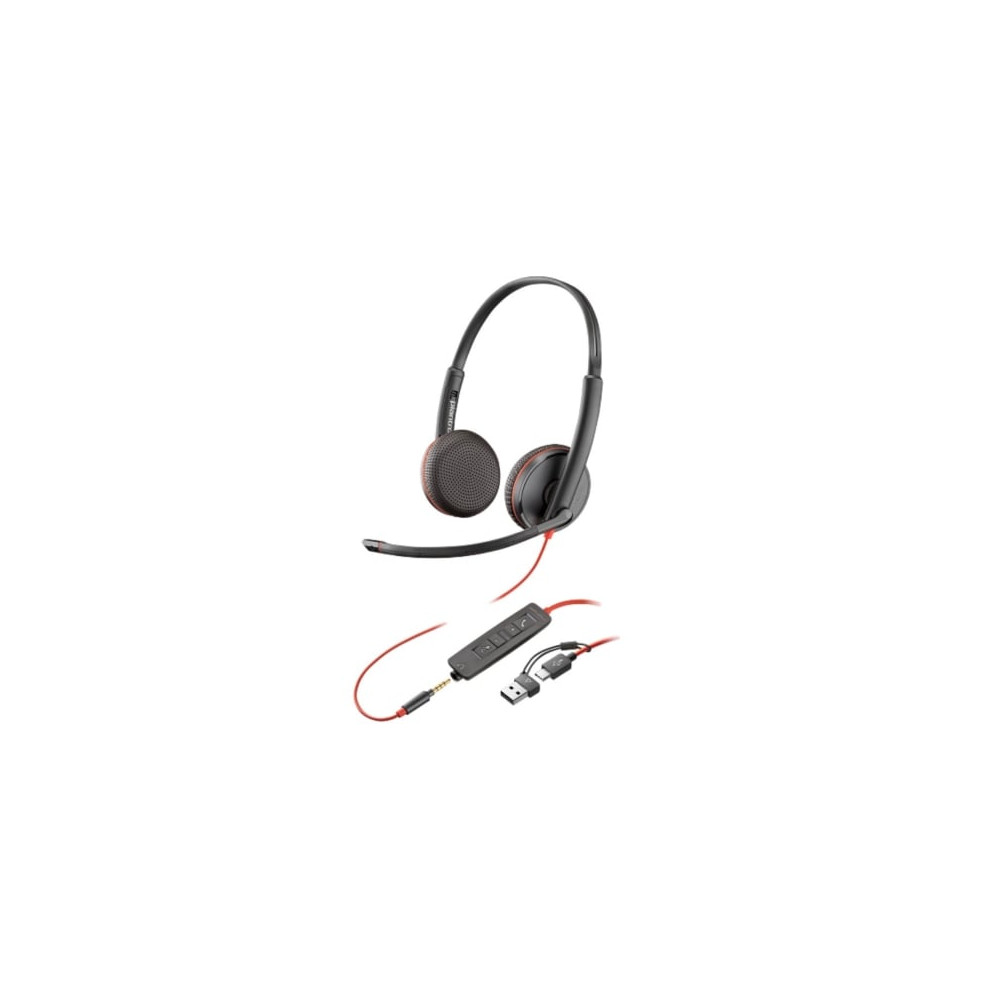 Auriculares Poly Blackwire 3225 + Adaptador USB-C/A/ con Micrófono/ Jack 3.5mm/ Negro