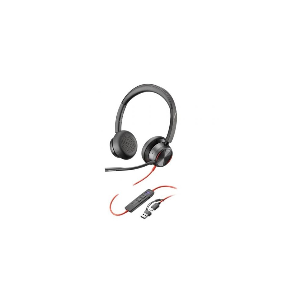 Auriculares Poly Blackwire 8225 para Microsoft Teams + Adaptador USB-C/A/ con Micrófono/ USB Tipo-C/ Negros | Auriculares