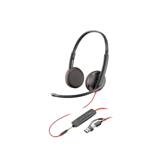 Auriculares Poly Blackwire 3225 + Adaptador USB-C/A/ con Micrófono/ Jack 3.5mm/ Negro