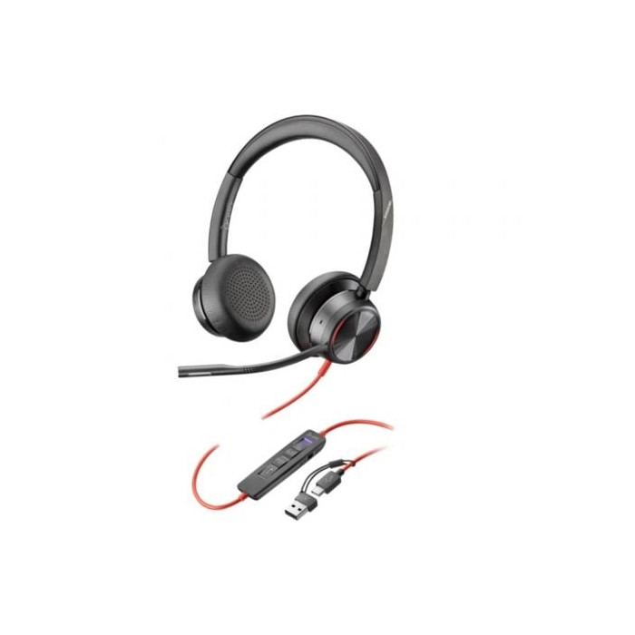 Auriculares Poly Blackwire 8225 para Microsoft Teams + Adaptador USB-C/A/ con Micrófono/ USB Tipo-C/ Negros | Auriculares