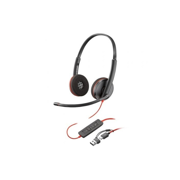 Auriculares Poly Blackwire 3220 + Adaptador USB-C/A/ con Micrófono/ Bulk/ Negros | Auriculares