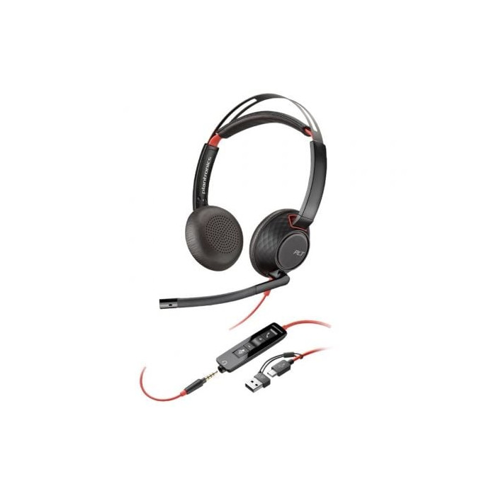 Auriculares Poly Blackwire 5220 USB-C + 3.5 mm + Adaptador USB-C/A/ con Micrófono/ Jack 3.5 - USB Tipo-C/ Bulk/ Negros