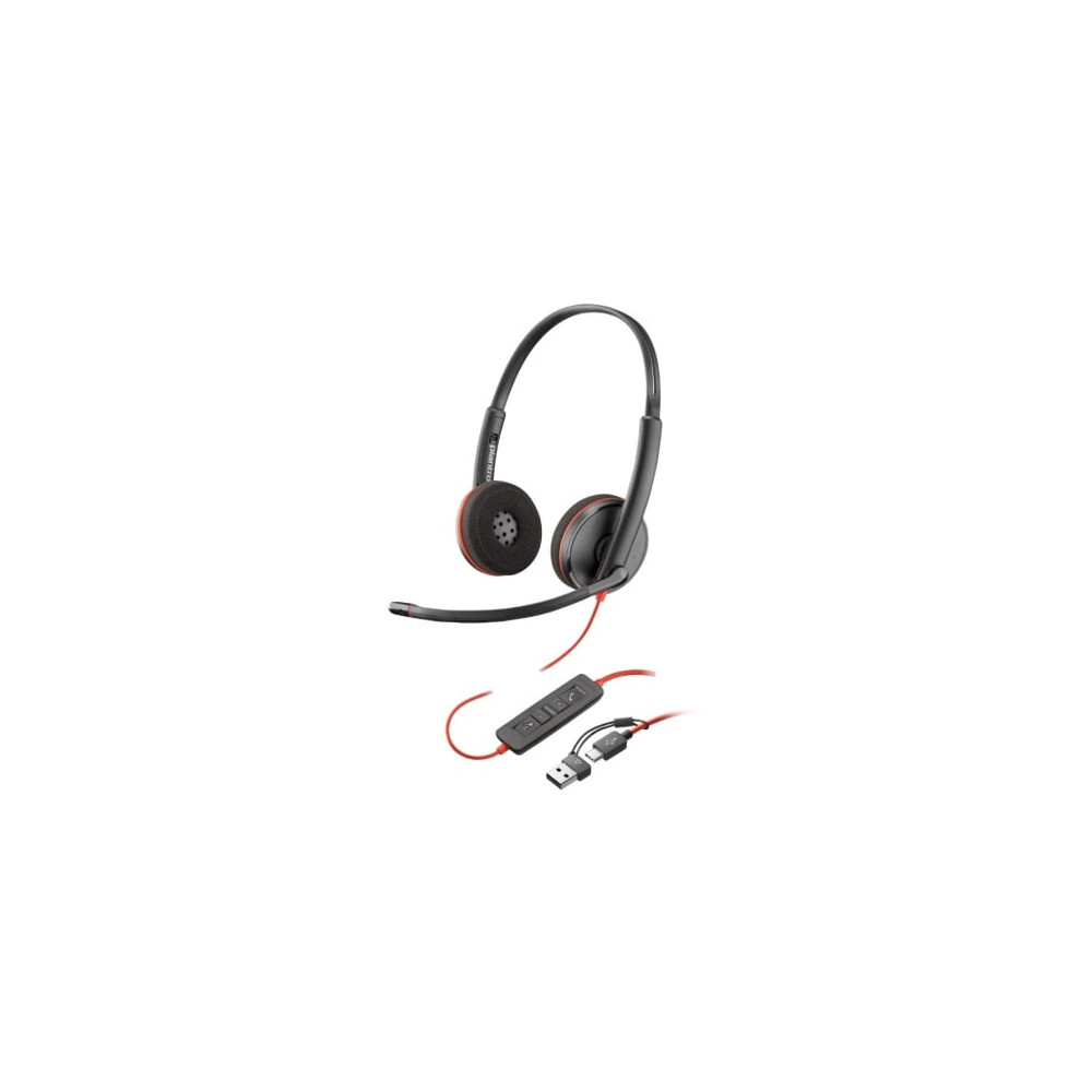 Auriculares Poly Blackwire 3220 + Adaptador USB-C/A/ con Micrófono/ USB Tipo-C/ Negro | Auriculares
