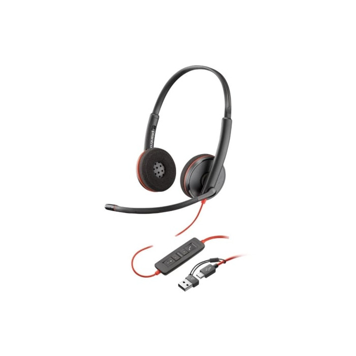 Auriculares Poly Blackwire 3220 + Adaptador USB-C/A/ con Micrófono/ USB Tipo-C/ Negro | Auriculares