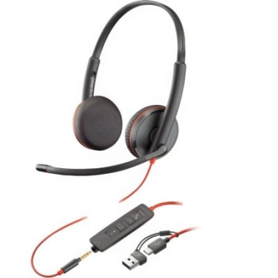 Auriculares Poly Blackwire 3225 + 3.5 mm + Adaptador USB-C/A/ con Micrófono/ Jack 3.5 - USB Tipo-C/ Bulk/ Negros | Auriculares