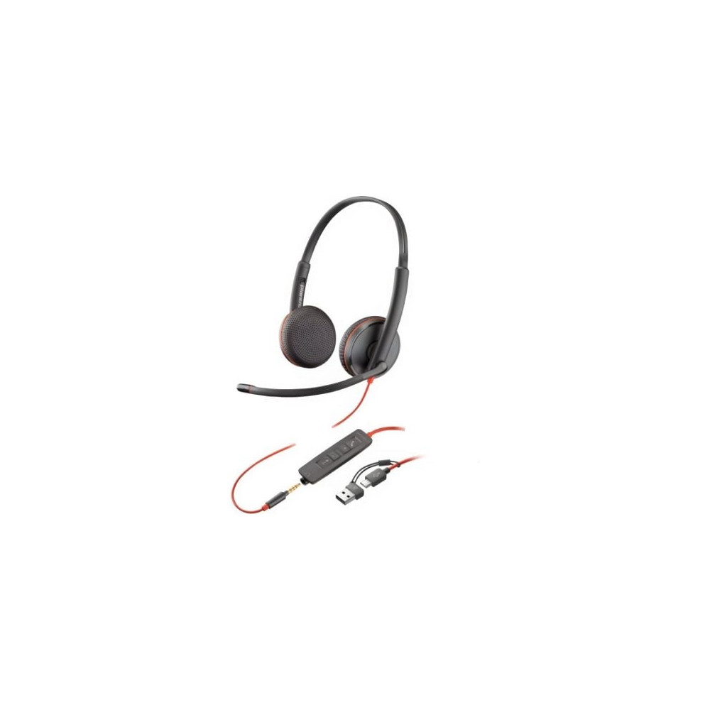 Auriculares Poly Blackwire 3225 + 3.5 mm + Adaptador USB-C/A/ con Micrófono/ Jack 3.5 - USB Tipo-C/ Bulk/ Negros | Auriculares