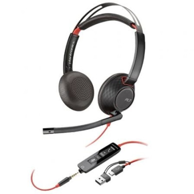 Auriculares Poly Blackwire 5220 USB-C + 3.5 mm + Adaptador USB-C/A/ con Micrófono/ Jack 3.5 - USB Tipo-C/ Bulk/ Negros | Auricul