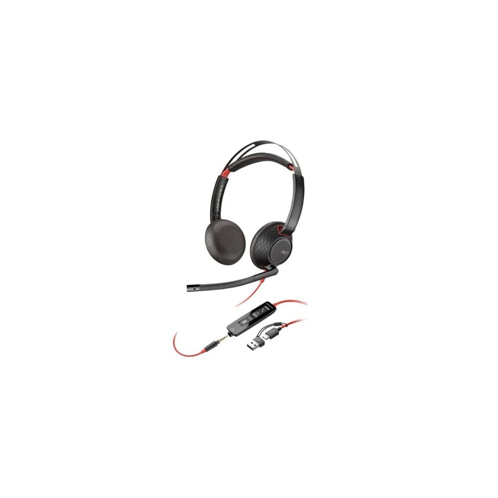 Auriculares Poly Blackwire 5220 USB-C + 3.5 mm + Adaptador USB-C/A/ con Micrófono/ Jack 3.5 - USB Tipo-C/ Bulk/ Negros | Auricul