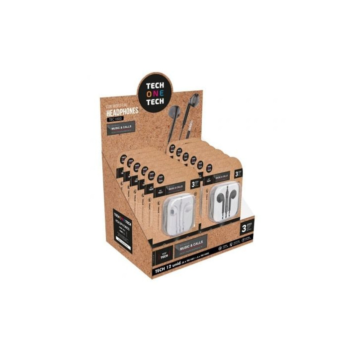 Expositor de Auriculares Tech One Tech EarTECH TEC1003 / con Micrófono/ Jack 3.5/ Incluye 6 Auriculares Blancos y 6 Auriculares 