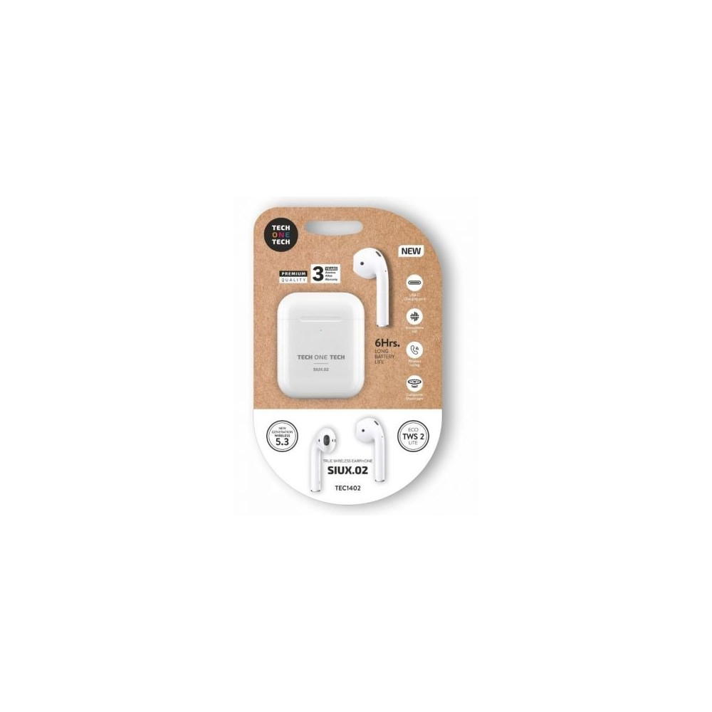 Auriculares Bluetooth Tech One Tech SIUX.02 TEC1402/ con estuche de carga/ Autonomía 6h/ Blancos | Bluetooth