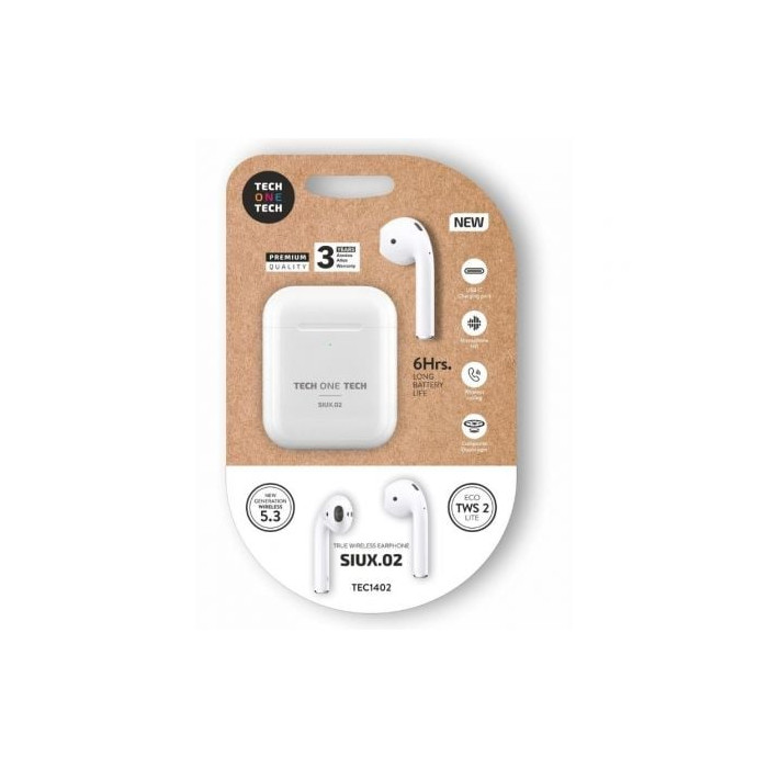 Auriculares Bluetooth Tech One Tech SIUX.02 TEC1402/ con estuche de carga/ Autonomía 6h/ Blancos | Bluetooth