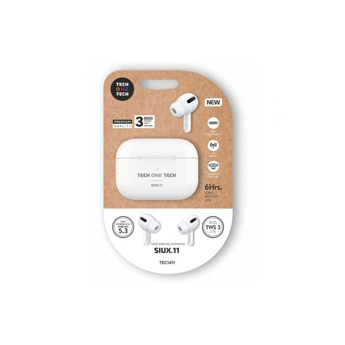 Auriculares Bluetooth Tech One Tech SIUX.11 TEC1411/ con estuche de carga/ Autonomía 6h/ Blancos | Bluetooth