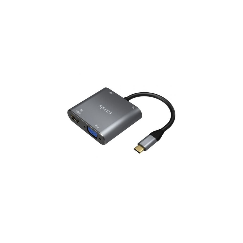 Conversor Aisens A109-0626/ HDMI Hembra - VGA Hembra - USB Tipo-C Macho - USB Hembra - USB Tipo-C Hembra/ 15cm/ Gris | HDMI