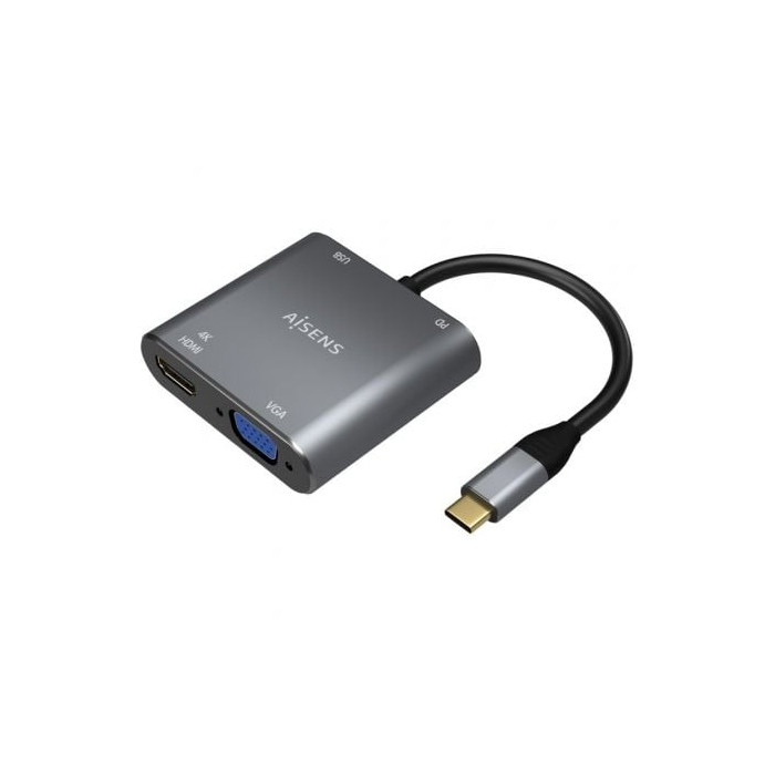 Conversor Aisens A109-0626/ HDMI Hembra - VGA Hembra - USB Tipo-C Macho - USB Hembra - USB Tipo-C Hembra/ 15cm/ Gris | HDMI