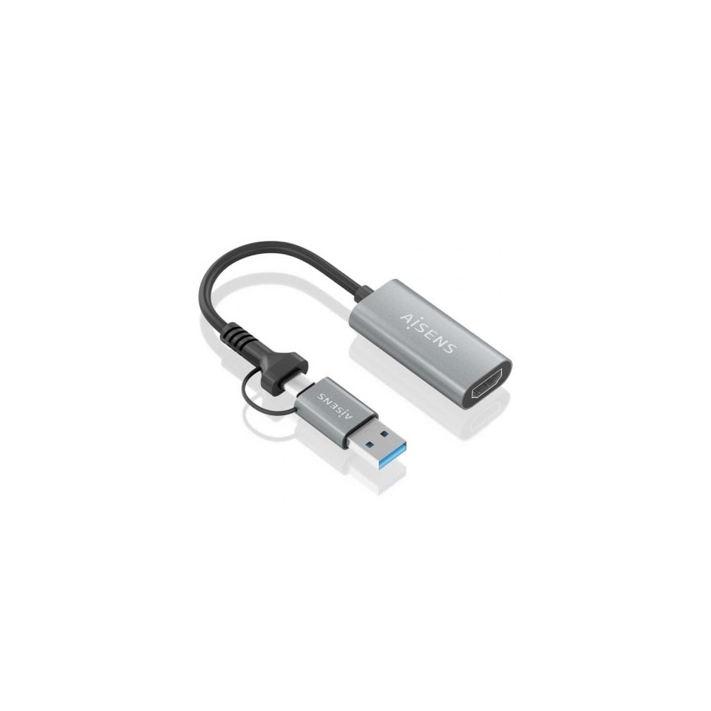 Conversor HDMI Aisens A109-0913/ USB + USB Tipo-C 3.1 Macho - HDMI Macho/ 15cm/ Gris | HDMI