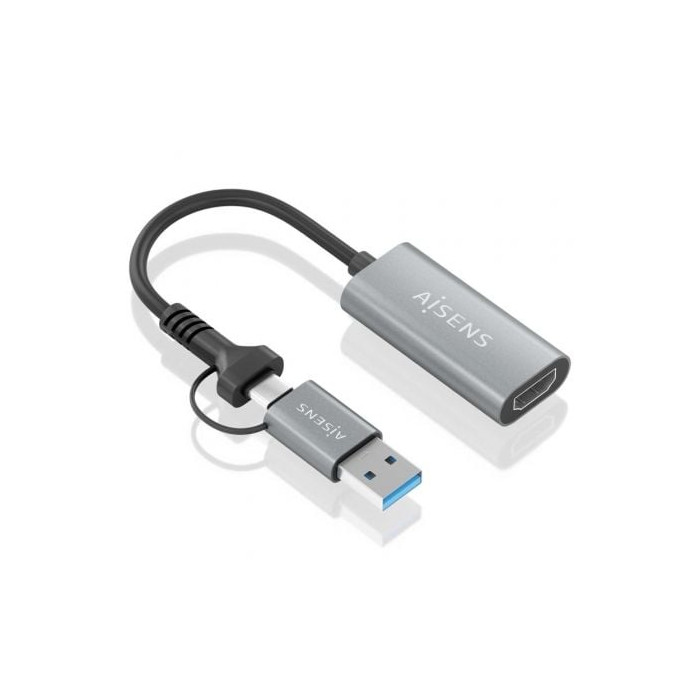 Conversor HDMI Aisens A109-0913/ USB + USB Tipo-C 3.1 Macho - HDMI Macho/ 15cm/ Gris | HDMI