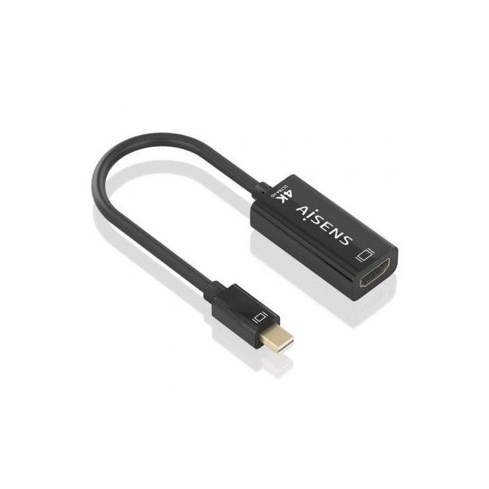Conversor Aisens A125-0904/ Mini DisplayPort Macho - HDMI Hembra/ 15cm/ Negro | VGA/DVI/DisplayPort