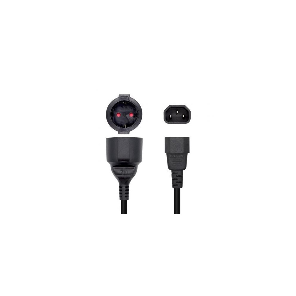 Adaptador Alimentación Aisens A132-0467/ C14 Macho - CEE7 Hembra/ 25cm/ Negro | Alimentación y Datos