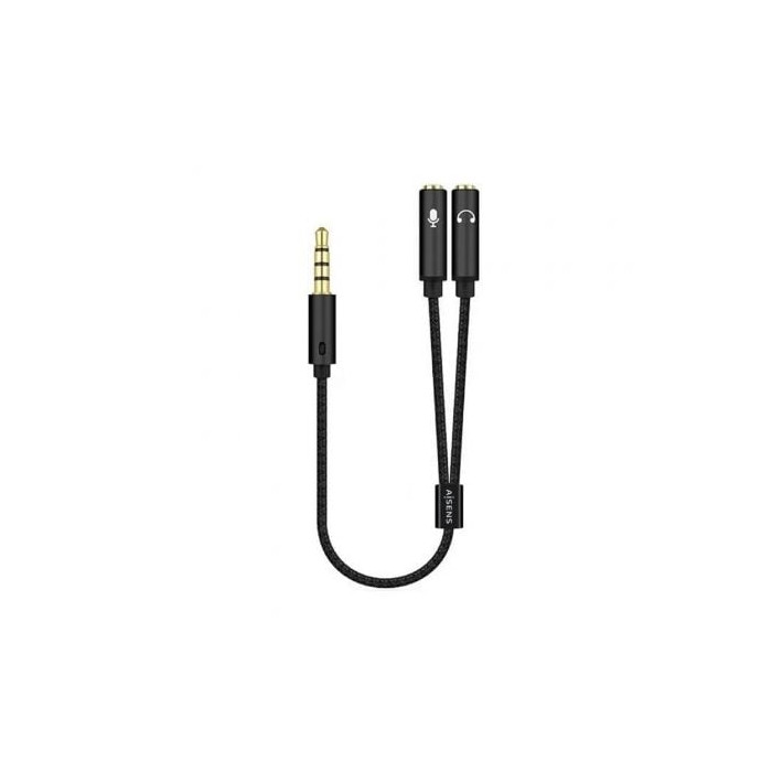 Cable Estéreo Aisens A128-0416/ Jack 3.5 Macho - 2x Jack 3.5 Hembra/ 25cm/ Negro | Audio