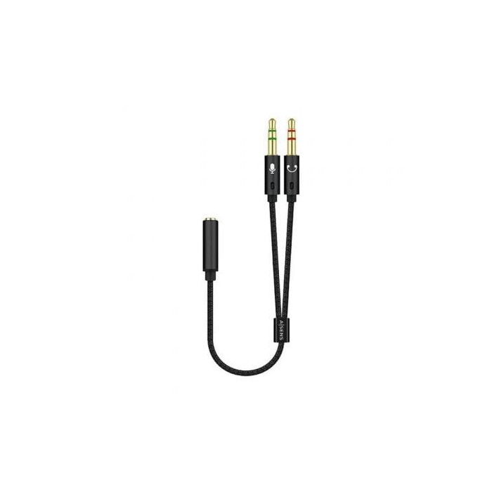 Cable Estéreo Aisens A128-0418/ Jack 3.5 Hembra - 2x Jack 3.5 Macho/ 25cm/ Negro | Audio