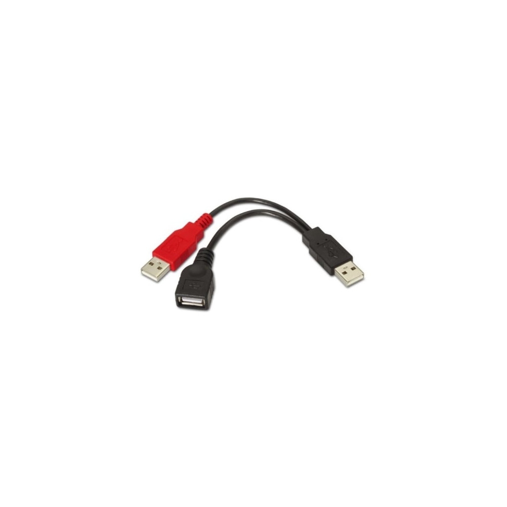 Cable USB 2.0 + Alimentación Aisens A101-0030/ USB Hembra + USB Macho - USB Macho/ Hasta 2.5W/ 60Mbps/ 15cm/ Negro/ Rojo | USB