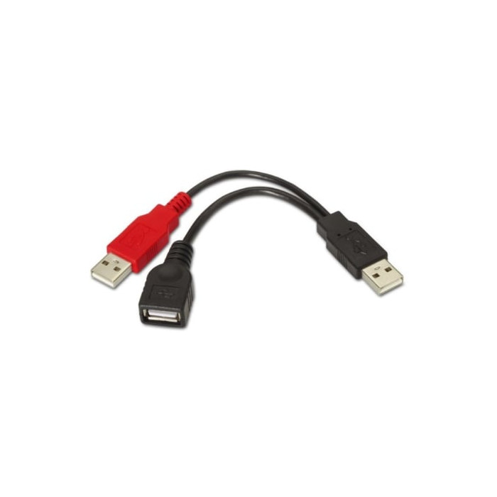 Cable USB 2.0 + Alimentación Aisens A101-0030/ USB Hembra + USB Macho - USB Macho/ Hasta 2.5W/ 60Mbps/ 15cm/ Negro/ Rojo | USB