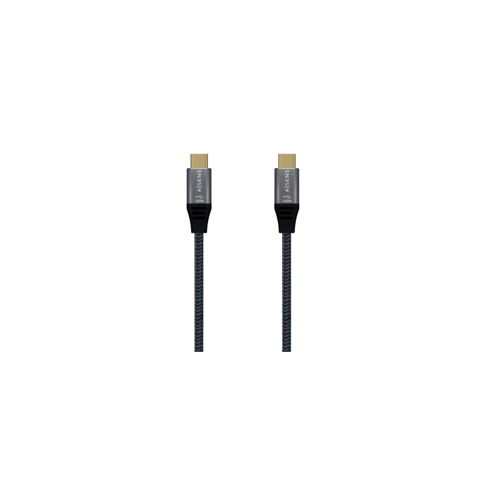 Cable USB 2.0 Tipo-C Aisens A107-0628 5A 100W/ USB Tipo-C Macho - USB Tipo-C Macho/ Hasta 100W/ 480Mbps/ 1m/ Gris | USB-C