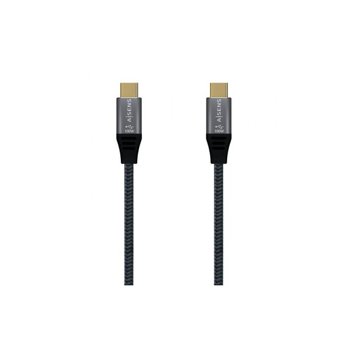 Cable USB 2.0 Tipo-C Aisens A107-0629 5A 100W/ USB Tipo-C Macho - USB Tipo-C Macho/ Hasta 100W/ 480Mbps/ 2m/ Gris | USB-C