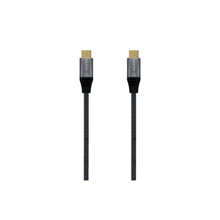 Cable USB 3.2 Tipo-C Aisens A107-0671 20GBPS 100W/ USB Tipo-C Macho - USB Tipo-C Macho/ Hasta 100W/ 20Gbps/ 1m/ Gris | USB-C