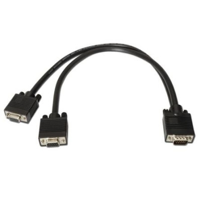 Cable Duplicador SVGA Aisens A113-0081/ VGA Macho - 2x VGA Hembra/ Hasta 3W/ 10Mbps/ 45cm/ Negro | VGA/DVI/DisplayPort