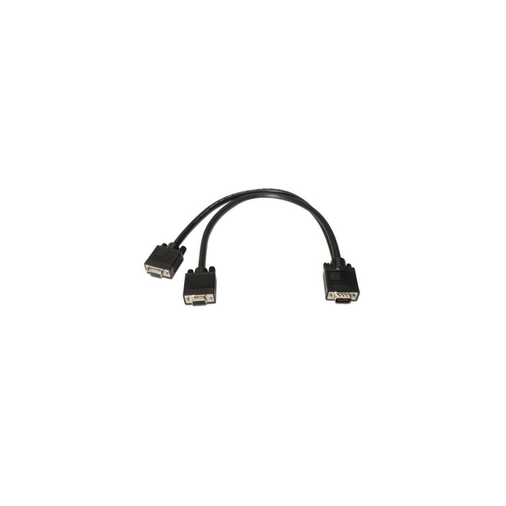 Cable Duplicador SVGA Aisens A113-0081/ VGA Macho - 2x VGA Hembra/ Hasta 3W/ 10Mbps/ 45cm/ Negro | VGA/DVI/DisplayPort