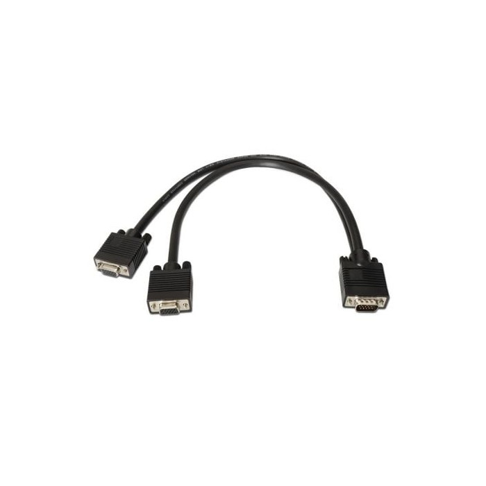 Cable Duplicador SVGA Aisens A113-0081/ VGA Macho - 2x VGA Hembra/ Hasta 3W/ 10Mbps/ 45cm/ Negro | VGA/DVI/DisplayPort