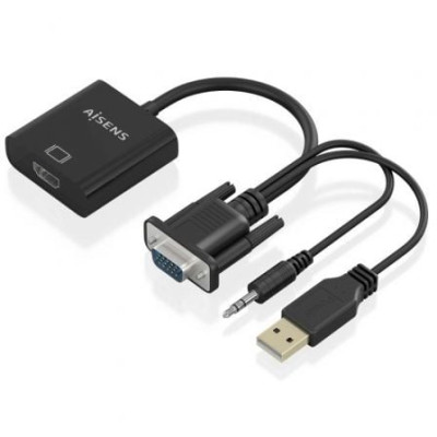Cable Conversor Aisens A115-0872 SVGA Macho - USB Macho/ Jack Macho - HDMI Hembra/ 20cm/ Negro | HDMI