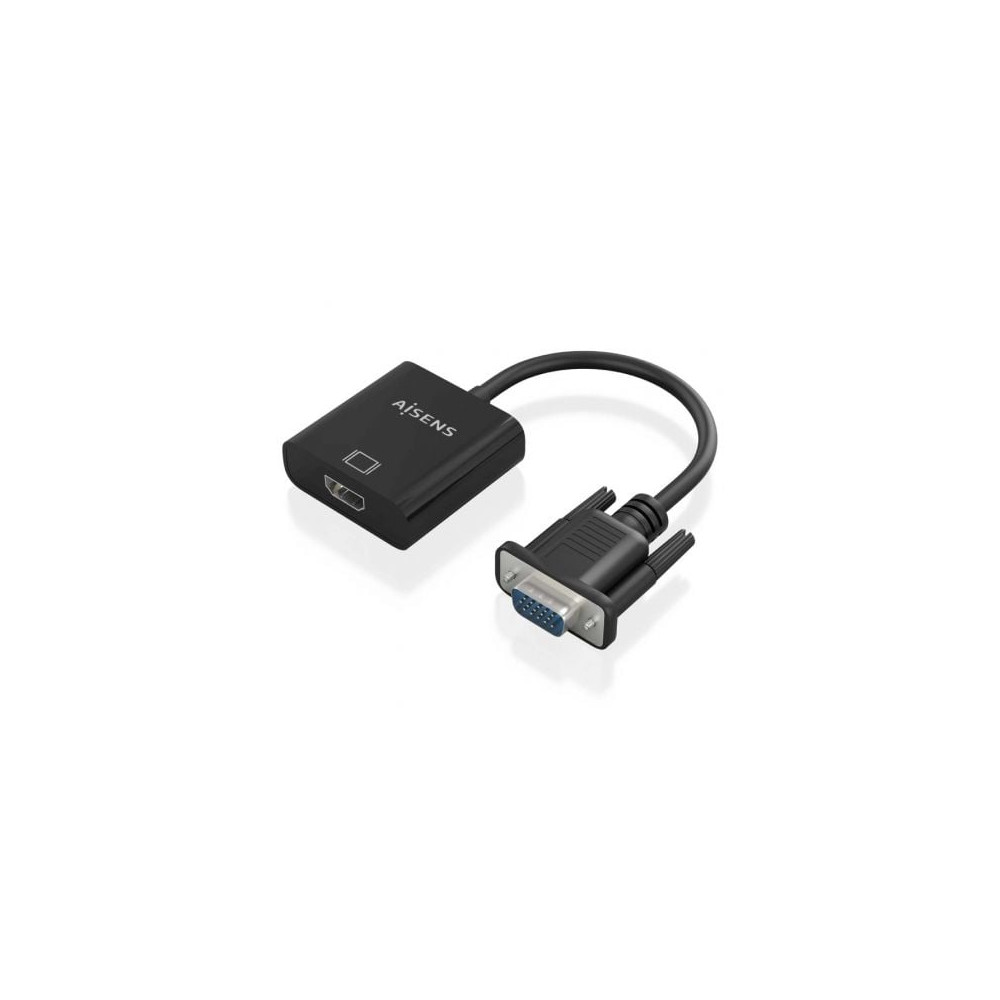Cable Conversor Aisens A115-0873/ VGA Macho/ HDMI Hembra - Jack 3.5 Hembra - MicroUSB / 20cm/ Negro | VGA/DVI/DisplayPort