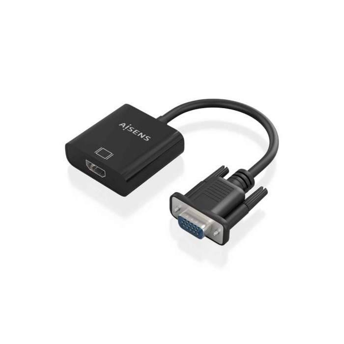 Cable Conversor Aisens A115-0873/ VGA Macho/ HDMI Hembra - Jack 3.5 Hembra - MicroUSB / 20cm/ Negro | VGA/DVI/DisplayPort