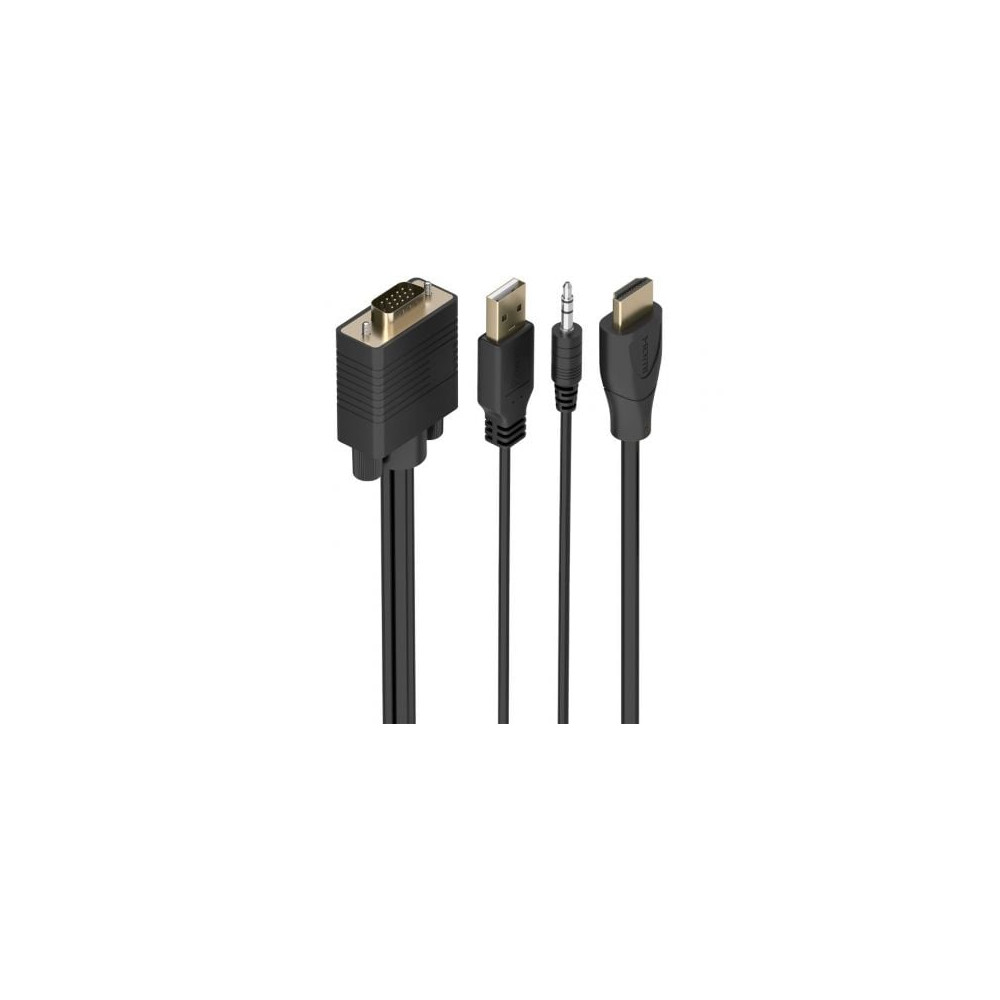 Cable Conversor Aisens A115-1007 SVGA Macho - USB Macho - Jack Macho/ HDMI Macho/ 1m/ Negro | VGA/DVI/DisplayPort