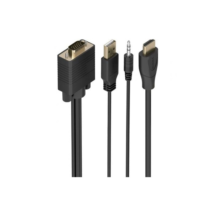 Cable Conversor Aisens A115-1007 SVGA Macho - USB Macho - Jack Macho/ HDMI Macho/ 1m/ Negro | VGA/DVI/DisplayPort