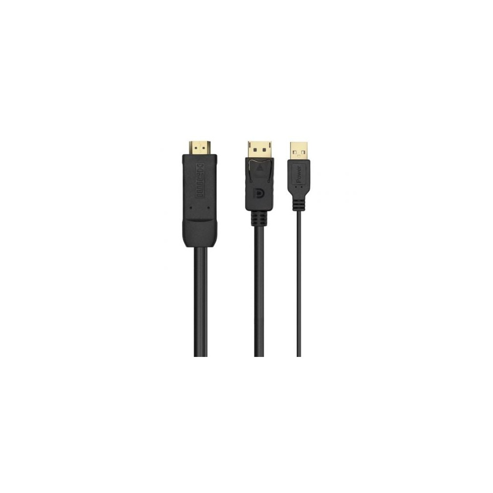Cable Conversor Aisens A122-0641/ HDMI Macho - DisplayPort Macho + USB Macho/ Hasta 10W/ 2250Mbps/ 10cm + 1.8m/ Negro | VGA/DVI/